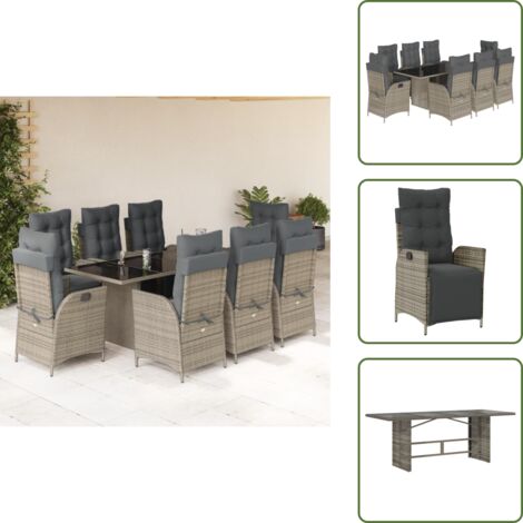 Cuscini da seduta - vidaXL Set da Pranzo da Giardino 9 pz con Cuscini in Polyrattan Grigio - Cuscini per schienale