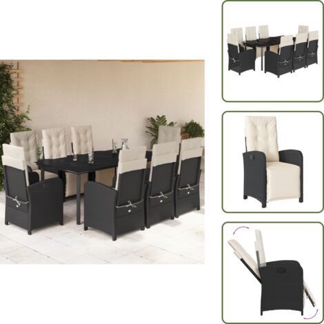 Cuscini da seduta - vidaXL Set da Pranzo da Giardino 9 pz con Cuscini Nero in Polyrattan - Cuscini da schienale