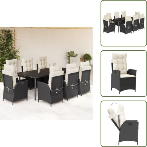 Cuscini da seduta - vidaXL Set da Pranzo da Giardino 9 pz con Cuscini Nero in Polyrattan - Cuscini da schienale