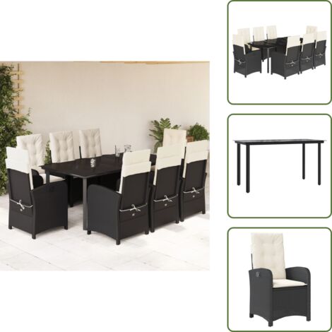 Cuscini da seduta - vidaXL Set da Pranzo da Giardino 9 pz con Cuscini Nero in Polyrattan - Cuscini da schienale