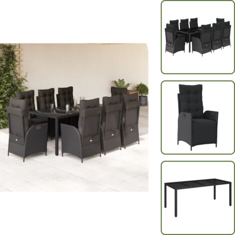 Cuscini da seduta - vidaXL Set da Pranzo da Giardino 9 pz con Cuscini Nero in Polyrattan - Cuscini da schienale