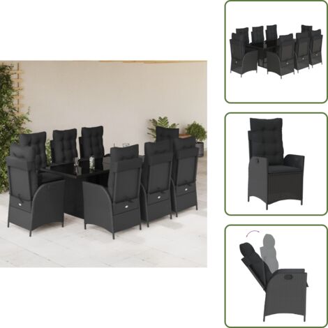 Cuscini da seduta - vidaXL Set da Pranzo da Giardino 9 pz con Cuscini Nero in Polyrattan - Cuscini da schienale