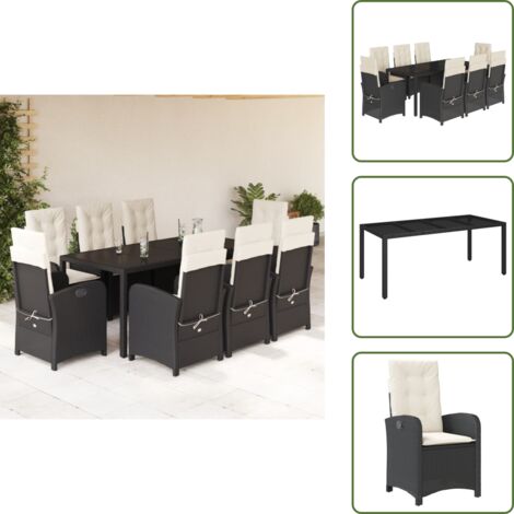 Cuscini da seduta - vidaXL Set da Pranzo da Giardino 9 pz con Cuscini Nero in Polyrattan - Cuscini da schienale