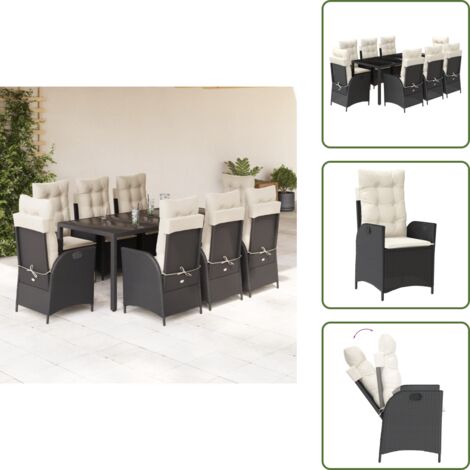 Cuscini da seduta - vidaXL Set da Pranzo da Giardino 9 pz con Cuscini Nero in Polyrattan - Cuscini da schienale
