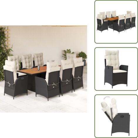 Cuscini da seduta - vidaXL Set da Pranzo da Giardino 9 pz con Cuscini Nero in Polyrattan - Cuscini da schienale