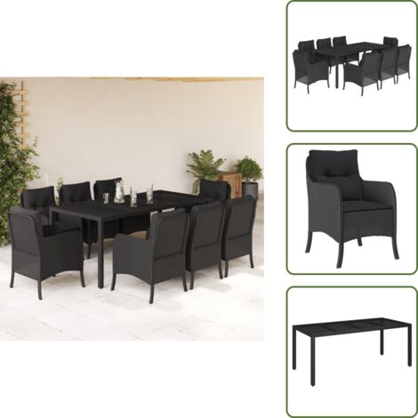 Cuscini da seduta - vidaXL Set da Pranzo da Giardino 9 pz con Cuscini Nero in Polyrattan - Cuscini per schienale