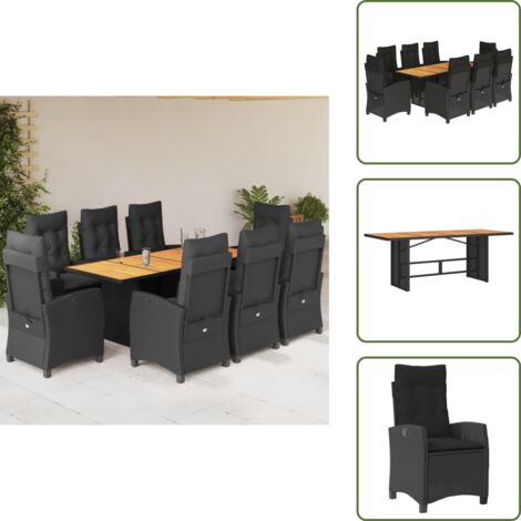 Cuscini da seduta - vidaXL Set da Pranzo da Giardino 9 pz con Cuscini Nero in Polyrattan - Cuscini per schienale