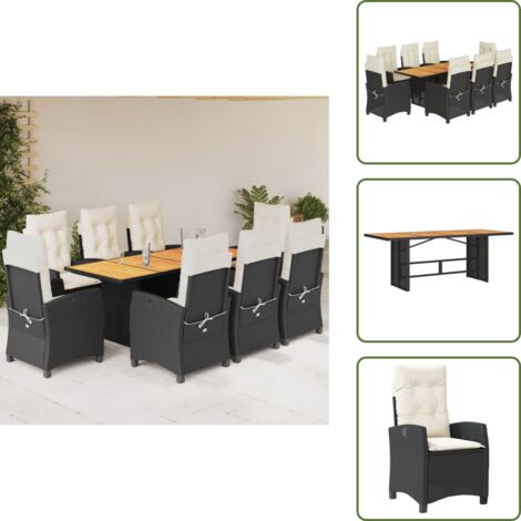 Cuscini da seduta - vidaXL Set da Pranzo da Giardino 9 pz con Cuscini Nero in Polyrattan - Cuscini per schienale
