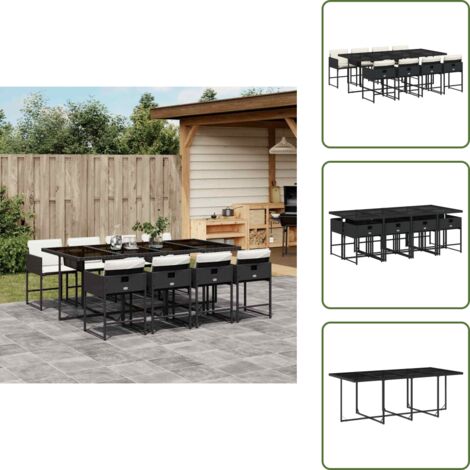 Cuscini da seduta - vidaXL Set da Pranzo da Giardino 9 pz con Cuscini Nero in Polyrattan - Rattan PE