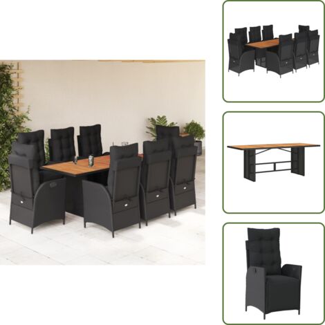 Cuscini da seduta - vidaXL Set da Pranzo da Giardino 9 pz con Cuscini Nero in Polyrattan - Rattan PE