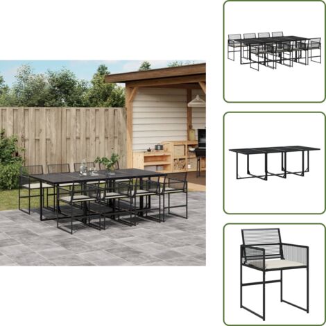Cuscini da seduta - vidaXL Set da Pranzo da Giardino 9 pz con Cuscini Nero in Polyrattan - Rattan PE