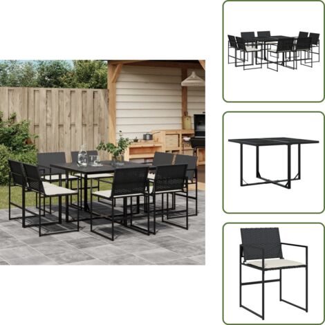 Cuscini da seduta - vidaXL Set da Pranzo da Giardino 9 pz con Cuscini Nero in Polyrattan - Rattan PE