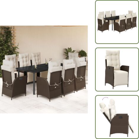 Cuscini da seduta - vidaXL Set da Pranzo da Giardino 9pz con Cuscini Marrone in Polyrattan - Cuscini da schienale