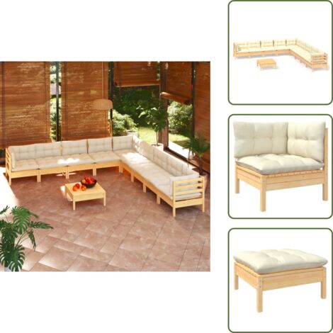 Cuscini da seduta - vidaXL Set Divani da Giardino 10 pz con Cuscini Crema Massello di Pino - Cuscini per schienale