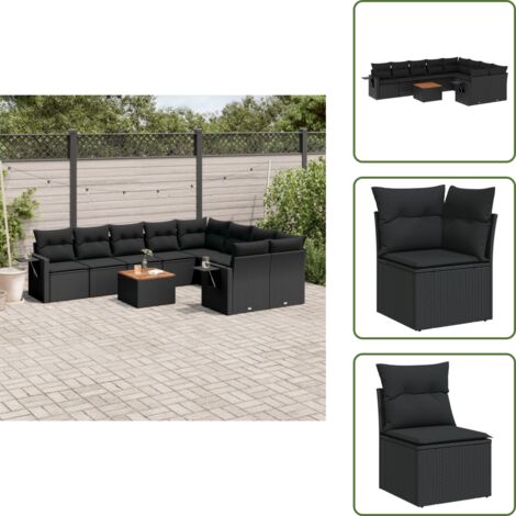 Cuscini da seduta - vidaXL Set Divani da Giardino 10pz con Cuscini in Polyrattan Nero - Rattan PE
