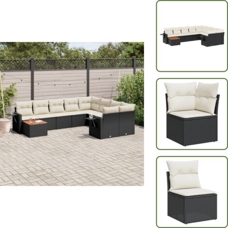 Cuscini da seduta - vidaXL Set Divani da Giardino 10pz con Cuscini in Polyrattan Nero - Rattan PE