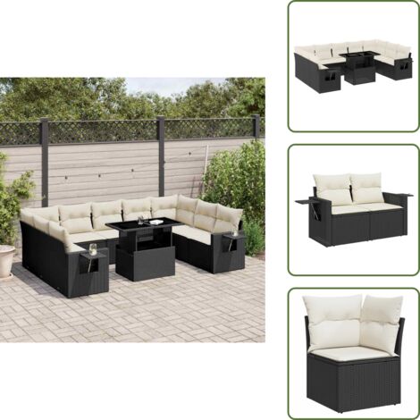 Cuscini da seduta - vidaXL Set Divani da Giardino 10pz con Cuscini in Polyrattan Nero - Rattan PE