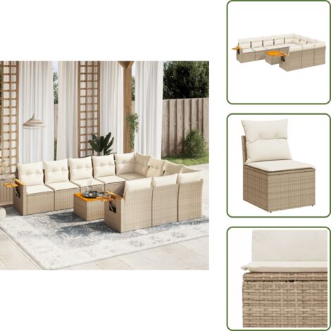 Cuscini da seduta - vidaXL Set Divani da Giardino 11 pz con Cuscini Beige in Polyrattan - Rattan PE