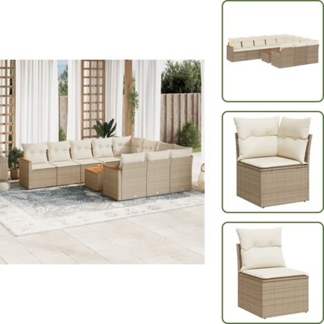 Cuscini da seduta - vidaXL Set Divani da Giardino 11 pz con Cuscini Beige in Polyrattan - Rattan PE