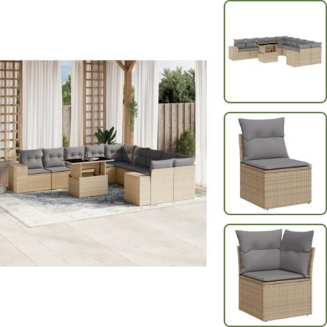 Cuscini da seduta - vidaXL Set Divani da Giardino 11 pz con Cuscini Beige in Polyrattan - Rattan PE
