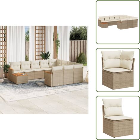 Cuscini da seduta - vidaXL Set Divani da Giardino 11 pz con Cuscini Beige in Polyrattan - Rattan PE