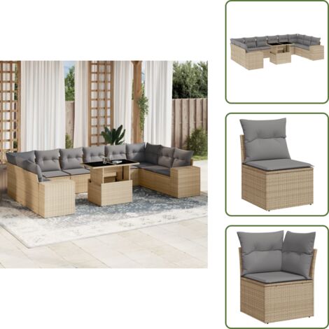 Cuscini da seduta - vidaXL Set Divani da Giardino 11 pz con Cuscini Beige in Polyrattan - Rattan PE