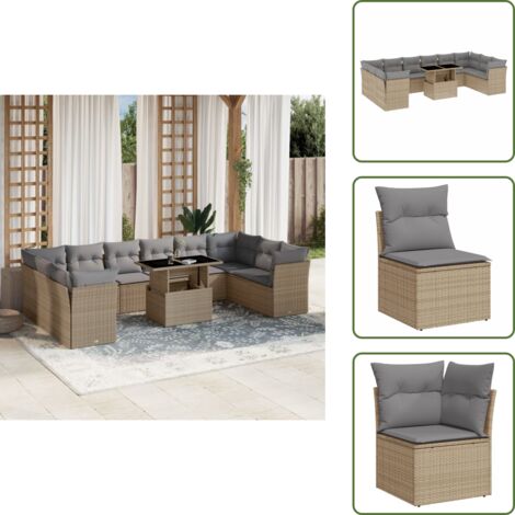 Cuscini da seduta - vidaXL Set Divani da Giardino 11 pz con Cuscini Beige in Polyrattan - Rattan PE