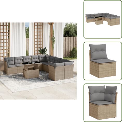Cuscini da seduta - vidaXL Set Divani da Giardino 11 pz con Cuscini Beige in Polyrattan - Rattan PE