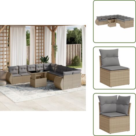 Cuscini da seduta - vidaXL Set Divani da Giardino 11 pz con Cuscini Beige in Polyrattan - Rattan PE
