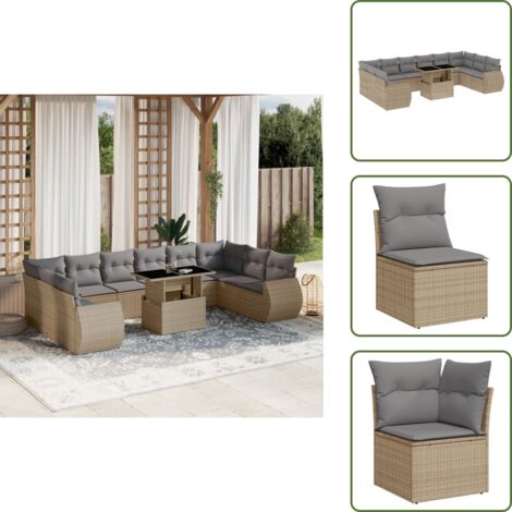 Cuscini da seduta - vidaXL Set Divani da Giardino 11 pz con Cuscini Beige in Polyrattan - Rattan PE