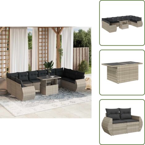 Cuscini da seduta - vidaXL Set Divani da Giardino 11 pz con Cuscini in Polyrattan Grigio - Rattan PE