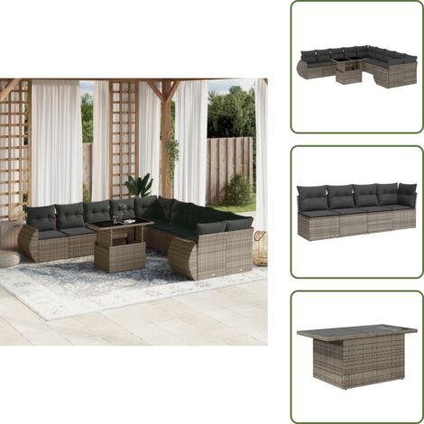 Cuscini da seduta - vidaXL Set Divani da Giardino 11 pz con Cuscini in Polyrattan Grigio - Rattan PE