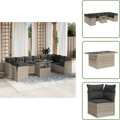 Cuscini da seduta - vidaXL Set Divani da Giardino 11 pz con Cuscini in Polyrattan Grigio - Rattan PE
