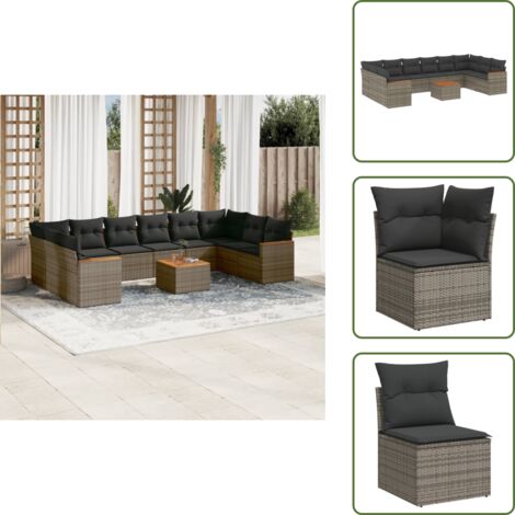 Cuscini da seduta - vidaXL Set Divani da Giardino 11 pz con Cuscini in Polyrattan Grigio - Rattan PE