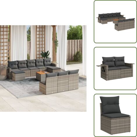 Cuscini da seduta - vidaXL Set Divani da Giardino 11 pz con Cuscini in Polyrattan Grigio - Rattan PE