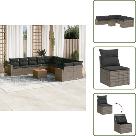 Cuscini da seduta - vidaXL Set Divani da Giardino 11 pz con Cuscini in Polyrattan Grigio - Rattan PE