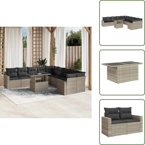Cuscini da seduta - vidaXL Set Divani da Giardino 11 pz con Cuscini in Polyrattan Grigio - Rattan PE
