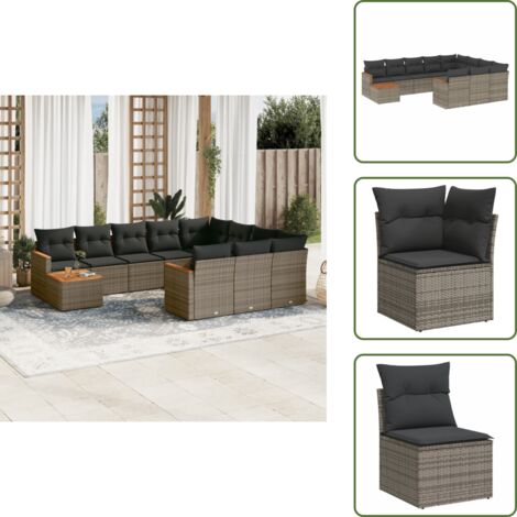 Cuscini da seduta - vidaXL Set Divani da Giardino 11 pz con Cuscini in Polyrattan Grigio - Rattan PE