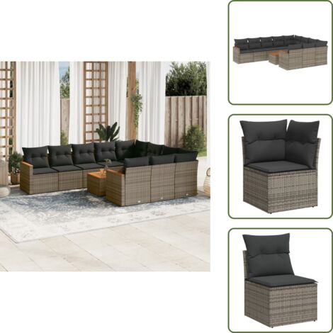 Cuscini da seduta - vidaXL Set Divani da Giardino 11 pz con Cuscini in Polyrattan Grigio - Rattan PE
