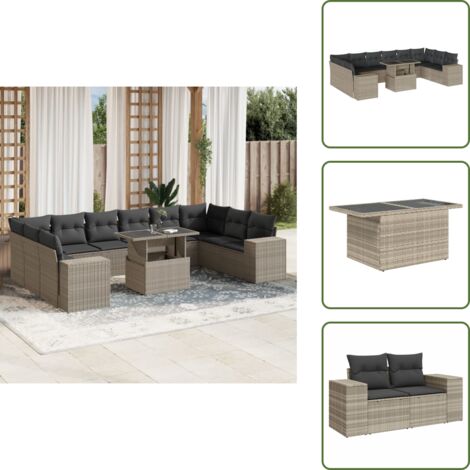 Cuscini da seduta - vidaXL Set Divani da Giardino 11 pz con Cuscini in Polyrattan Grigio - Rattan PE