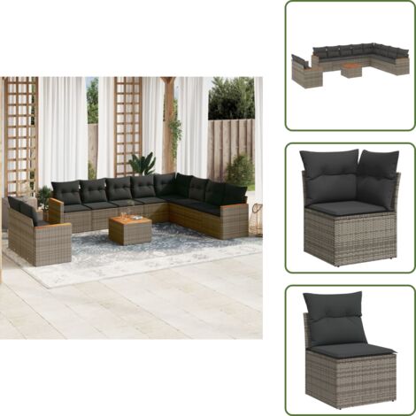Cuscini da seduta - vidaXL Set Divani da Giardino 11 pz con Cuscini in Polyrattan Grigio - Rattan PE