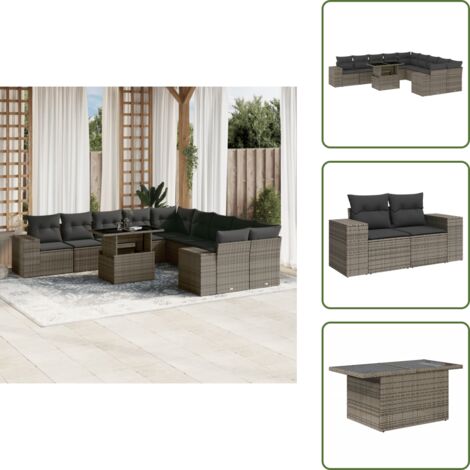 Cuscini da seduta - vidaXL Set Divani da Giardino 11 pz con Cuscini in Polyrattan Grigio - Rattan PE