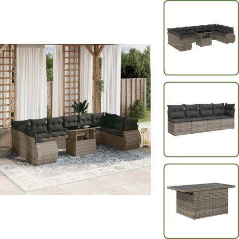 Cuscini da seduta - vidaXL Set Divani da Giardino 11 pz con Cuscini in Polyrattan Grigio - Rattan PE