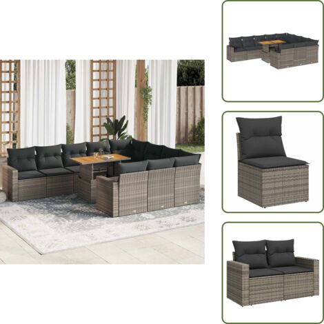 Cuscini da seduta - vidaXL Set Divani da Giardino 11 pz con Cuscini in Polyrattan Grigio - Rattan PE