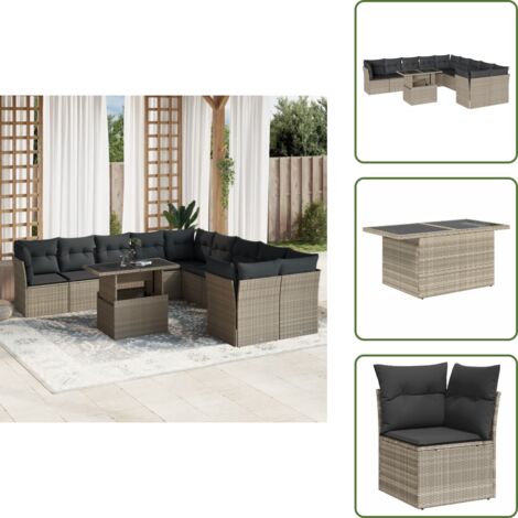 Cuscini da seduta - vidaXL Set Divani da Giardino 11 pz con Cuscini in Polyrattan Grigio - Rattan PE