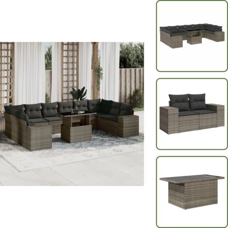 Cuscini da seduta - vidaXL Set Divani da Giardino 11 pz con Cuscini in Polyrattan Grigio - Rattan PE