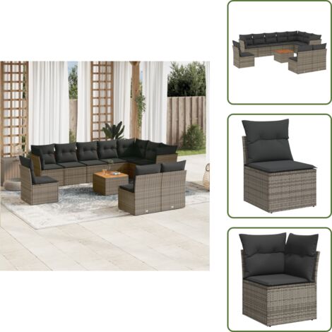 Cuscini da seduta - vidaXL Set Divani da Giardino 11 pz con Cuscini in Polyrattan Grigio - Rattan PE