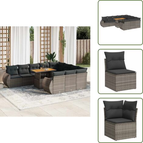 Cuscini da seduta - vidaXL Set Divani da Giardino 11 pz con Cuscini in Polyrattan Grigio - Rattan PE