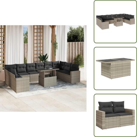 Cuscini da seduta - vidaXL Set Divani da Giardino 11 pz con Cuscini in Polyrattan Grigio - Rattan PE