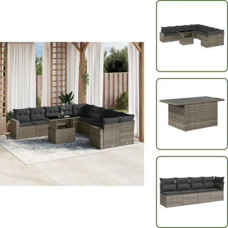 Cuscini da seduta - vidaXL Set Divani da Giardino 11 pz con Cuscini in Polyrattan Grigio - Rattan PE